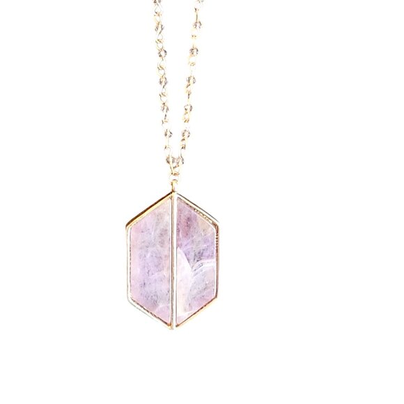 Gold/Pink Resin Long Pendant Necklace - Picture 4 of 5